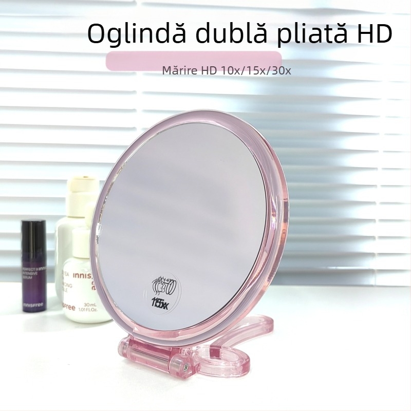 Oglindă de machiaj cu două fețe, pliabilă, cu mărire HD, ramă din ABS, portabilă