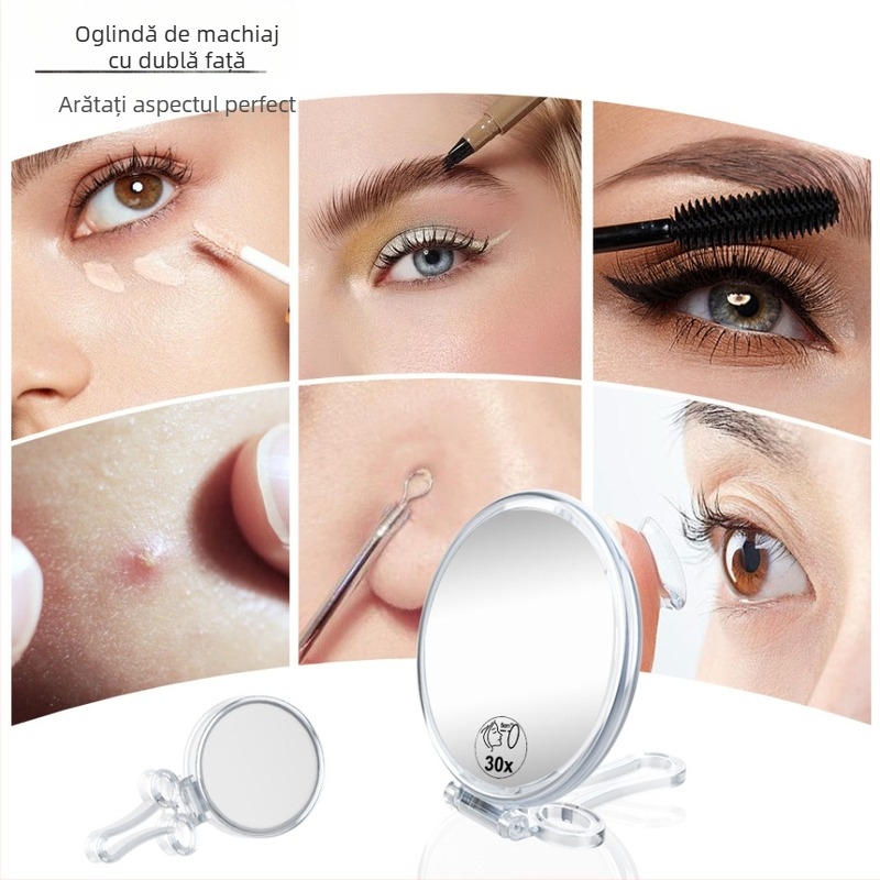 Oglindă de machiaj cu două fețe, pliabilă, cu mărire HD, ramă din ABS, portabilă