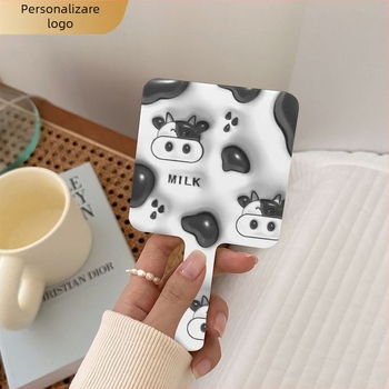 Oglindă de machiaj cu mâner — ramă din plastic, oglindă din aluminiu, logo tipărit, etichetă privată licențiată, potrivită pentru dormitor și baie