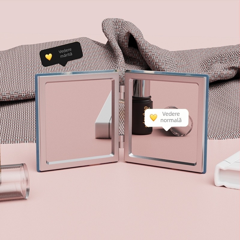 oglindă pliabilă de machiaj Xinruyu, cadrul PU/PS/PVC, oglindă argintie, cadou potrivit