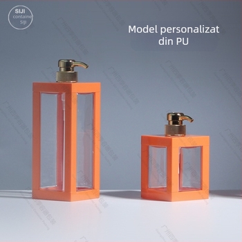 Recipient PET pentru șampon, formă pătrată, cap pompă, turnare prin injecție, serigrafie.