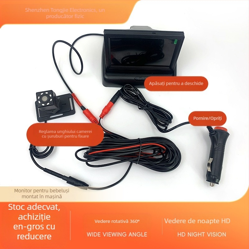 Display LCD auto pentru monitorizarea bebelușului, model TJ4305408, vedere nocturnă infraroșie, rezoluție 480x272