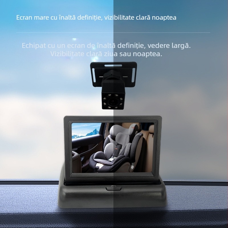 Display LCD auto pentru monitorizarea bebelușului, model TJ4305408, vedere nocturnă infraroșie, rezoluție 480x272