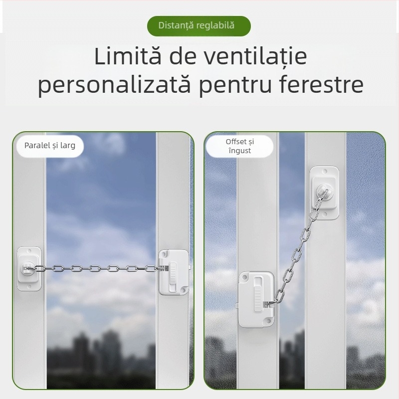 Încuietoare de siguranță multifuncțională pentru ferestre și uși, cu lanț, opritor pentru uși glisante, instalare fără găuri, siguranță pentru copii