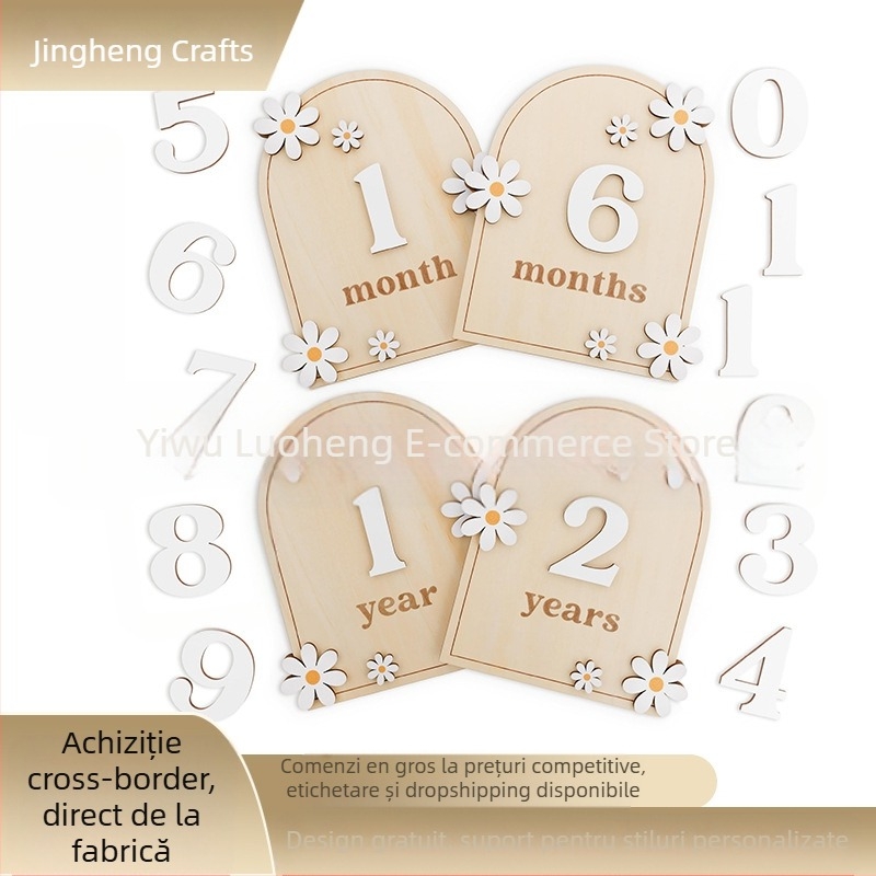 Suvenir din lemn pentru nașterea copilului – milestone pe an și lună, card DIY pentru lună