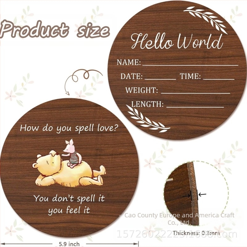 Tablă pentru bebeluși din lemn cu semnul Hello World pentru ședințe foto ale nou-născuților — stil modern minimalist, potrivit pentru casă sau birou