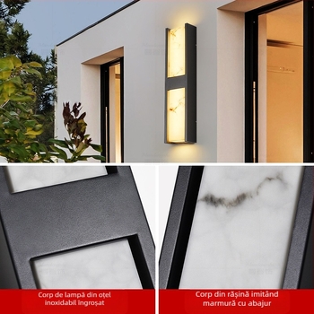 Lampa de perete exterior HK-BD9021, IP65, 220V, fascicul de 180°, carcasă din marmură imitata