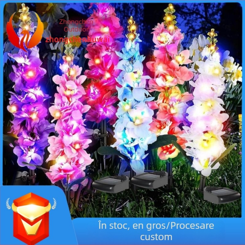 Lumină solară de grădină cu LED, design felinar în formă de floare, construcție din plastic și oțel inoxidabil, model 32432423, pentru vilă, curte, grădină și parc.