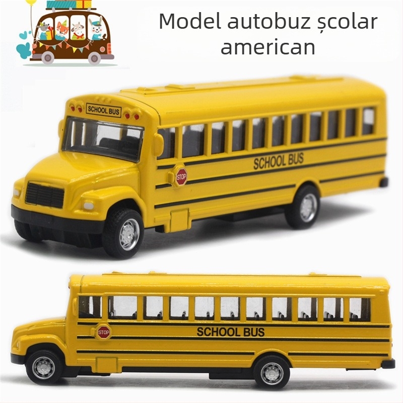 Model autobuz școlar din aliaj cu mecanism pull-back, scară 1:43, Yi Da Xin, jucărie autobuz multifuncțional