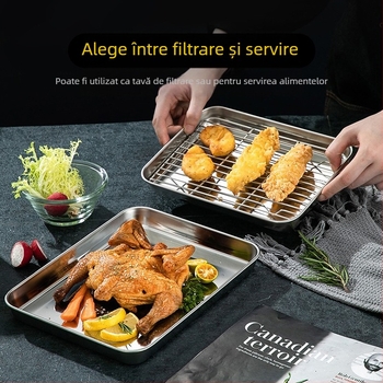 Tavă pătrată din oțel inoxidabilă pentru grătar și coacere, cu suport de drenaj al uleiului și bază din plasă