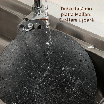 Tigaie grill rotundă din fier, stil coreean, antiaderentă, compatibilă cu inducția