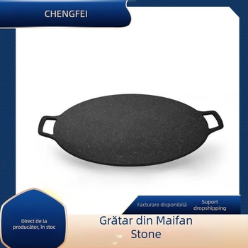 Tigaie grill rotundă din fier, stil coreean, antiaderentă, compatibilă cu inducția