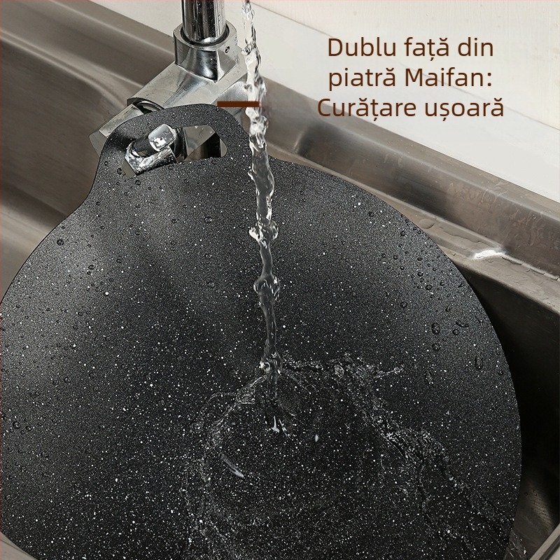 Tigaie grill rotundă din fier, stil coreean, antiaderentă, compatibilă cu inducția