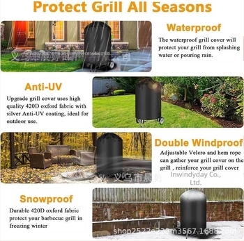 Acoperire pentru grătar exterior, formă de butoi – impermeabilă, UV rezistentă, anti-praf, rotundă din poliester (210D/420D/600D)