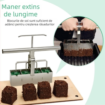 Miaro Unealtă manuală de grădină pentru transplantarea răsadurilor și formarea bulgărilor de pământ, cu mâner extensibil, din oțel (0.95 kg, 28.5×5.2×25 cm)