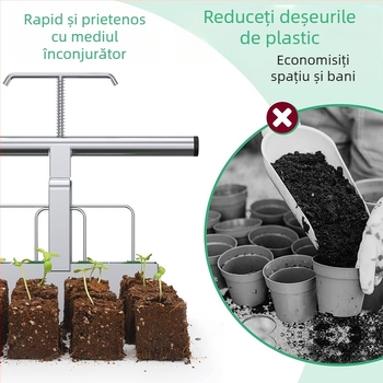Miaro Unealtă manuală de grădină pentru transplantarea răsadurilor și formarea bulgărilor de pământ, cu mâner extensibil, din oțel (0.95 kg, 28.5×5.2×25 cm)