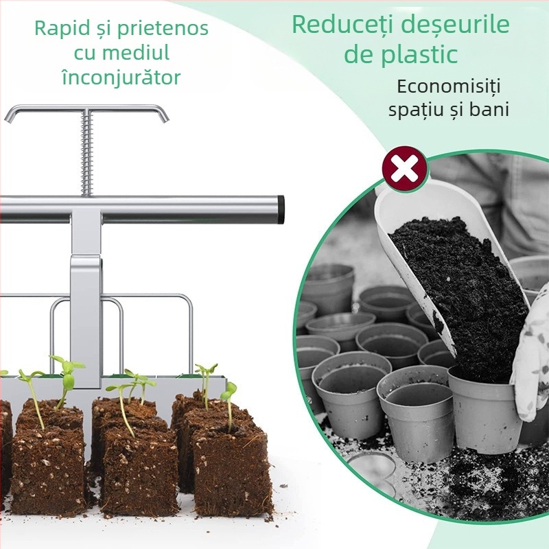 Miaro Unealtă manuală de grădină pentru transplantarea răsadurilor și formarea bulgărilor de pământ, cu mâner extensibil, din oțel (0.95 kg, 28.5×5.2×25 cm)