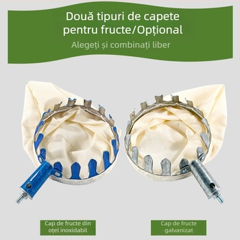 Colector de fructe din oțel inoxidabil, telescopic, pentru înălțimi de 2–9 m; potrivit pentru persimmon, loquat și Toona sinensis; tijă de 9 m din nuc dur