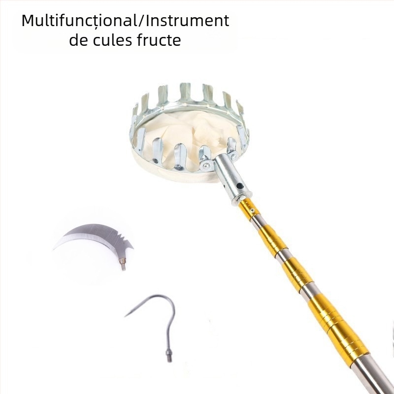 Colector de fructe din oțel inoxidabil, telescopic, pentru înălțimi de 2–9 m; potrivit pentru persimmon, loquat și Toona sinensis; tijă de 9 m din nuc dur