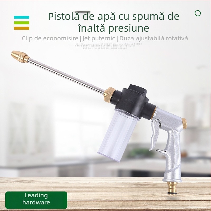 Pistol de spălat auto din metal, cu cap din cupru și mâner din aliaj de aluminiu, rază de stropire 5–10 m, compatibil cu presiunea apei de la robinet