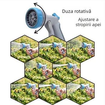 Pușcă metalică de apă multifuncțională pentru grădină, cu duză în opt trepte, presiune înaltă, pentru spălarea mașinii și udarea grădinii