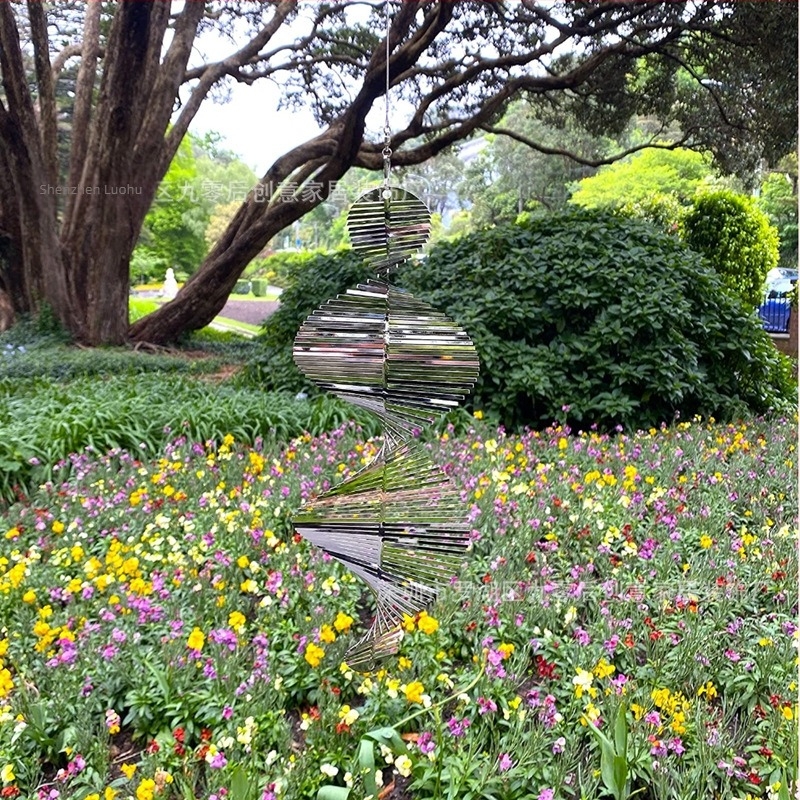 Clopoțe de vânt spiral din oțel inoxidabil pentru decor exterior de grădină, pandantiv, gravură prin radiație, stil modern minimalist