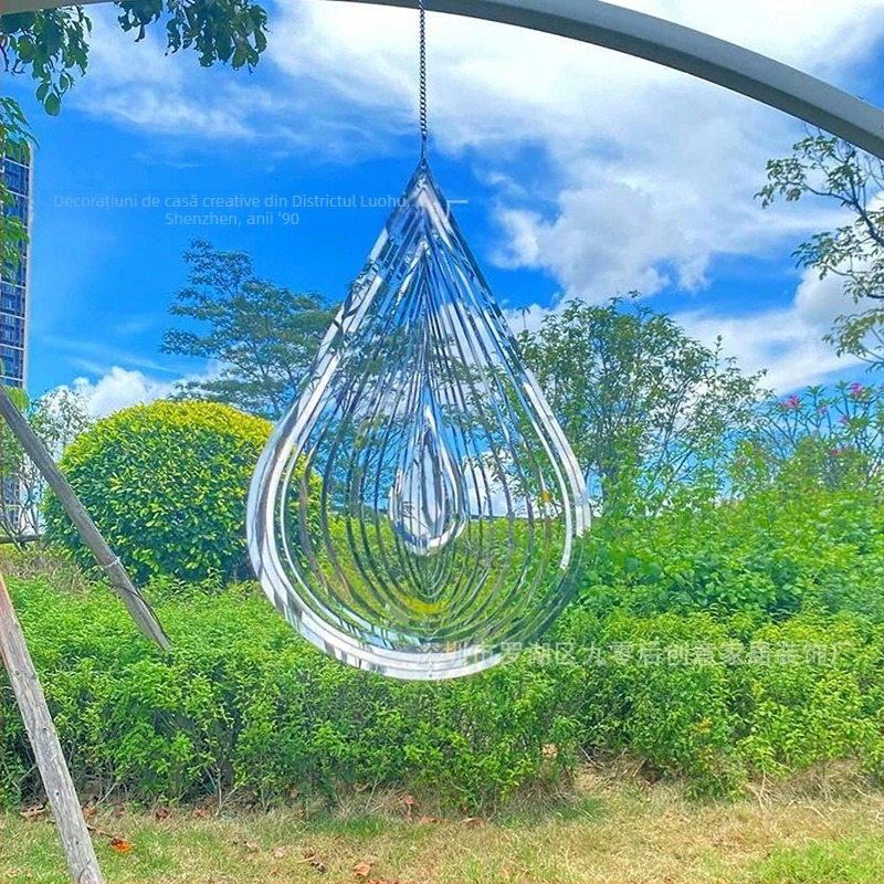 Pandantiv clopot de vânt metalic, design 3D de picătură de apă, care se rotește (Material: Metal; Finisaj: Corozie; Ambalare: Hârtie Kraft; Brand: Post-90s decor creativ pentru casă; Stil: Idilic)