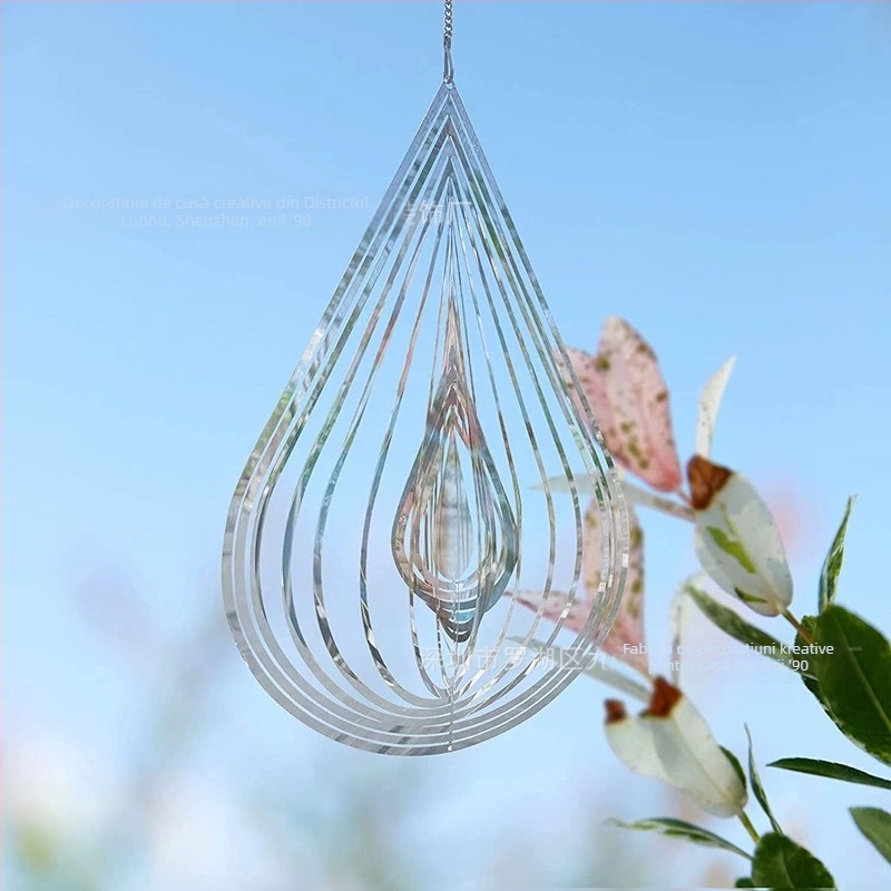 Pandantiv clopot de vânt metalic, design 3D de picătură de apă, care se rotește (Material: Metal; Finisaj: Corozie; Ambalare: Hârtie Kraft; Brand: Post-90s decor creativ pentru casă; Stil: Idilic)