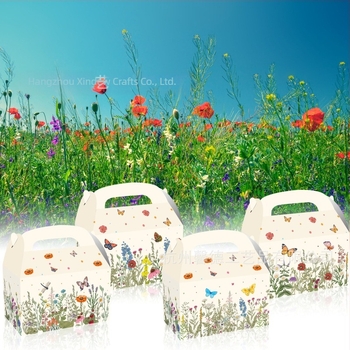Cutie cadou pentru bomboane cu design floral, cutie portabilă din carton, 250gsm carton alb, imprimare UV cu siglă, diametru interior 15,9 cm