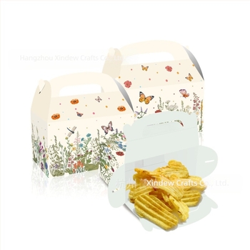 Cutie cadou pentru bomboane cu design floral, cutie portabilă din carton, 250gsm carton alb, imprimare UV cu siglă, diametru interior 15,9 cm