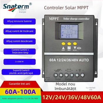 Controler MPPT pentru panouri solare, seria 100A/80A/60A, 12/24/36/48V, interfață USB, consum de 1W