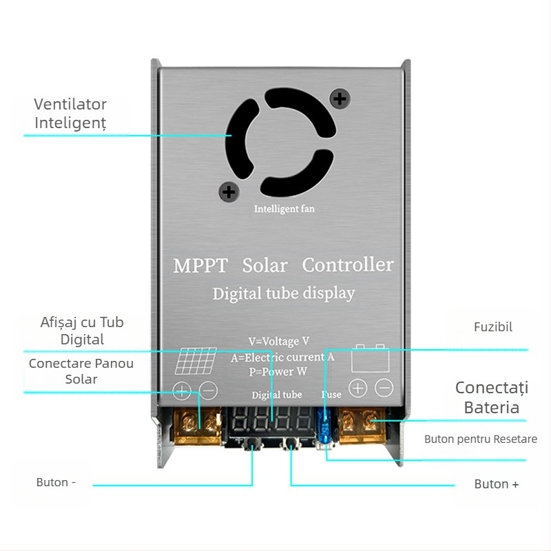 Controler MPPT Boost, încărcător solar 450W, intrare 12–60V, carcasă din aliaj de aluminiu, seria MPPT-Boost-03