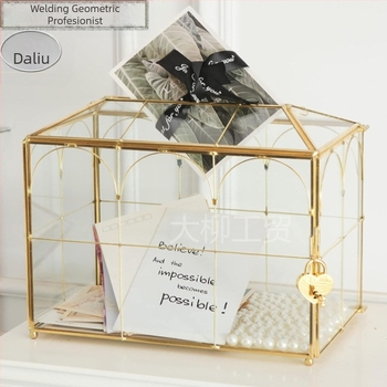 Cutie geometrică din sticlă pentru invitații de nuntă, capac basculant