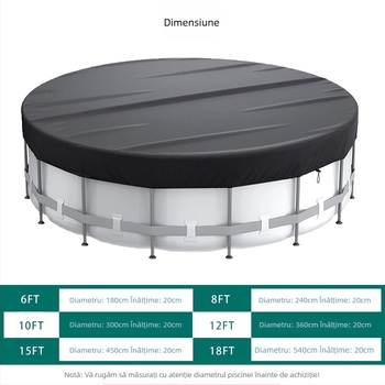 Capac de piscină circular, rezistent la praf şi ploaie, impermeabil, UV rezistent, acoperire 210D, utilizare în exterior