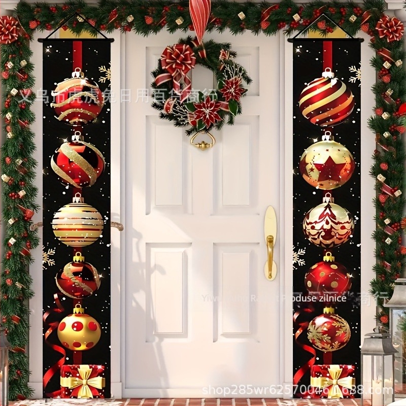 Banner de Crăciun pentru ușa de la intrare – cuplu de versuri, decor minimalist pentru scenă