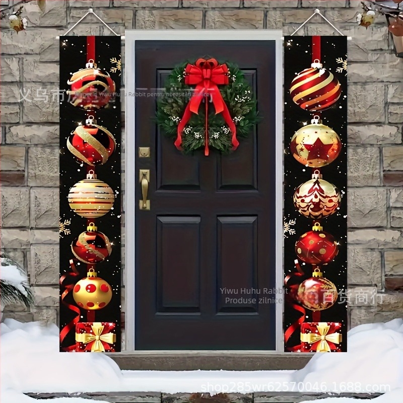 Banner de Crăciun pentru ușa de la intrare – cuplu de versuri, decor minimalist pentru scenă