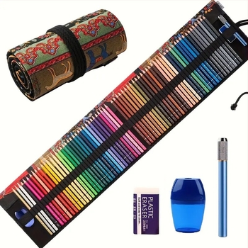 Creioane colorate cu bază de ulei, 72 culori, corp din lemn circular, pentru artă și desen