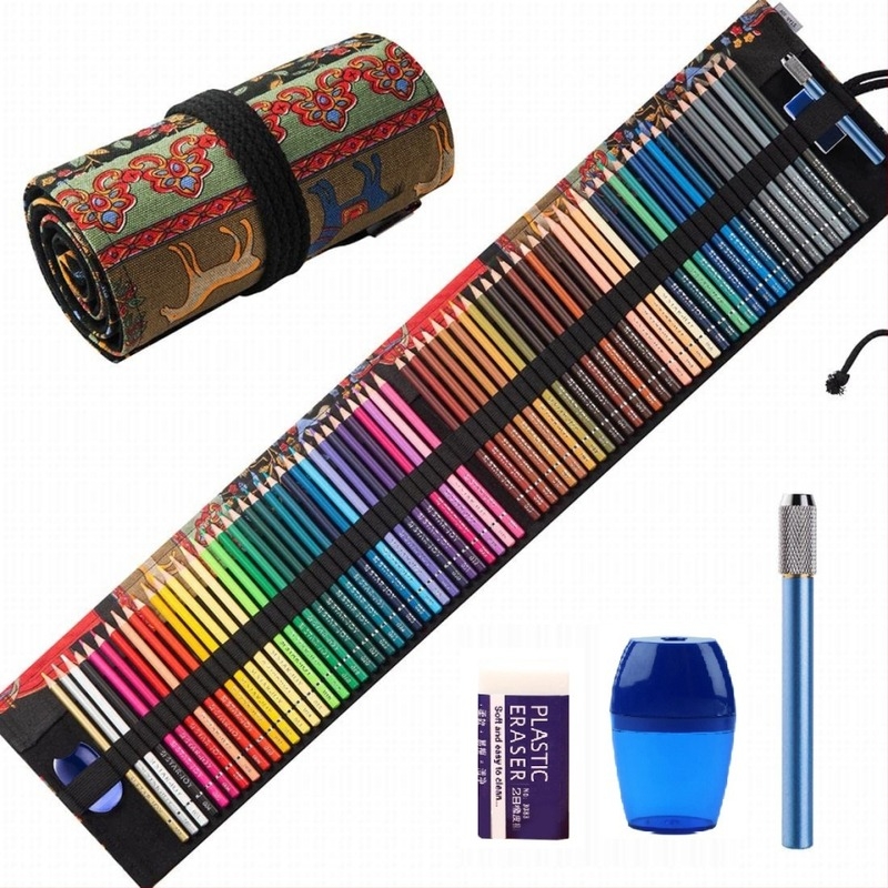 Creioane colorate cu bază de ulei, 72 culori, corp din lemn circular, pentru artă și desen