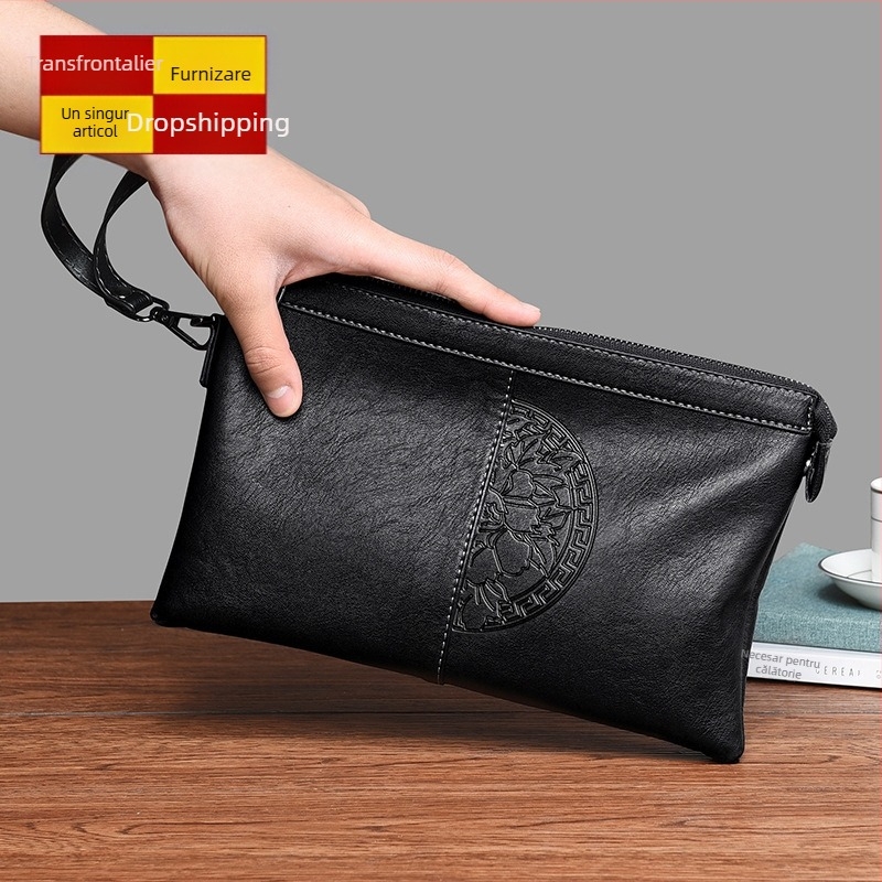 Clutch pentru bărbați, piele PU, impermeabil, model 2005, culoare solidă, stil urban