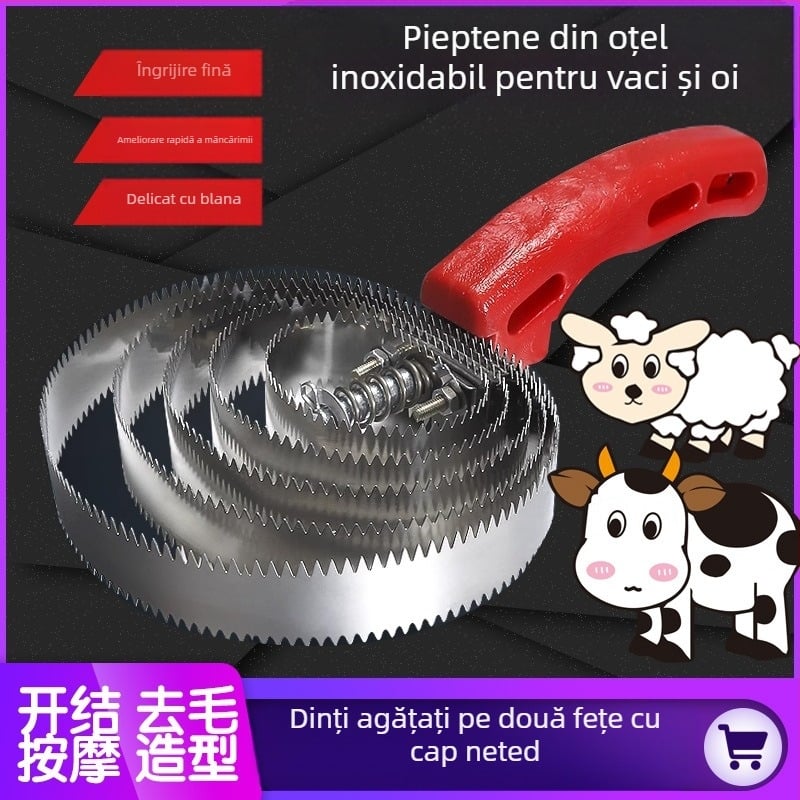 Set de îngrijire pentru bovine și cai: pieptene de masaj, pieptene zimțat și perie de curățare a părului de cal