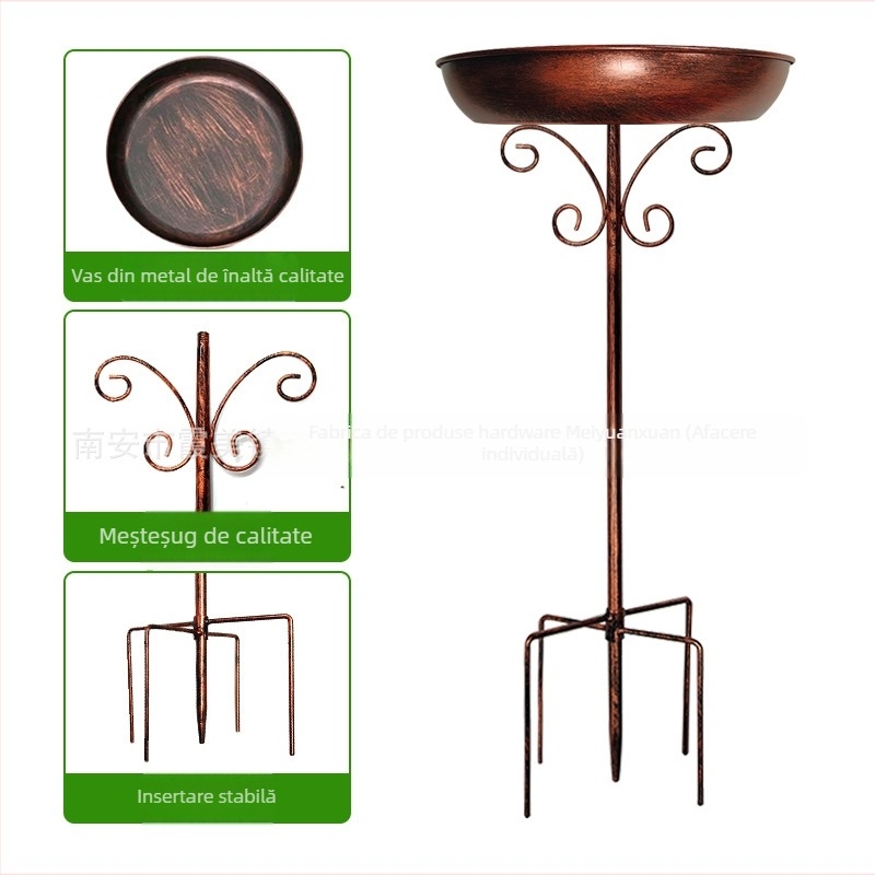 Decor metal pentru hrănire și baie a păsărilor în grădină, set de 4, potrivit pentru acvariu