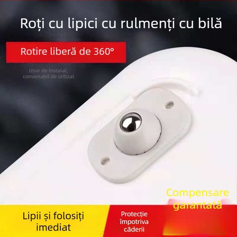 Role universale pivotante – ABS + oțel inoxidabil, pentru ghivece și coșuri de gunoi, tip bilă, montaj cu bandă adezivă fără găuri
