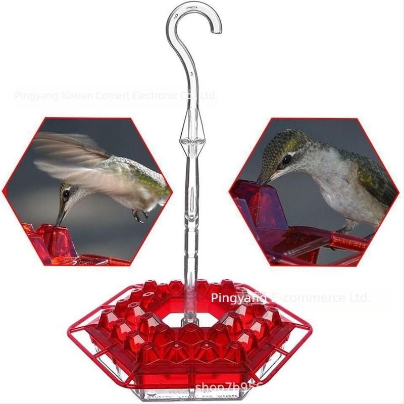 Hrănitor pentru colibri, suspensat, hexagonal, cu cârlig – pentru grădină, plastic, cutie 60 buc