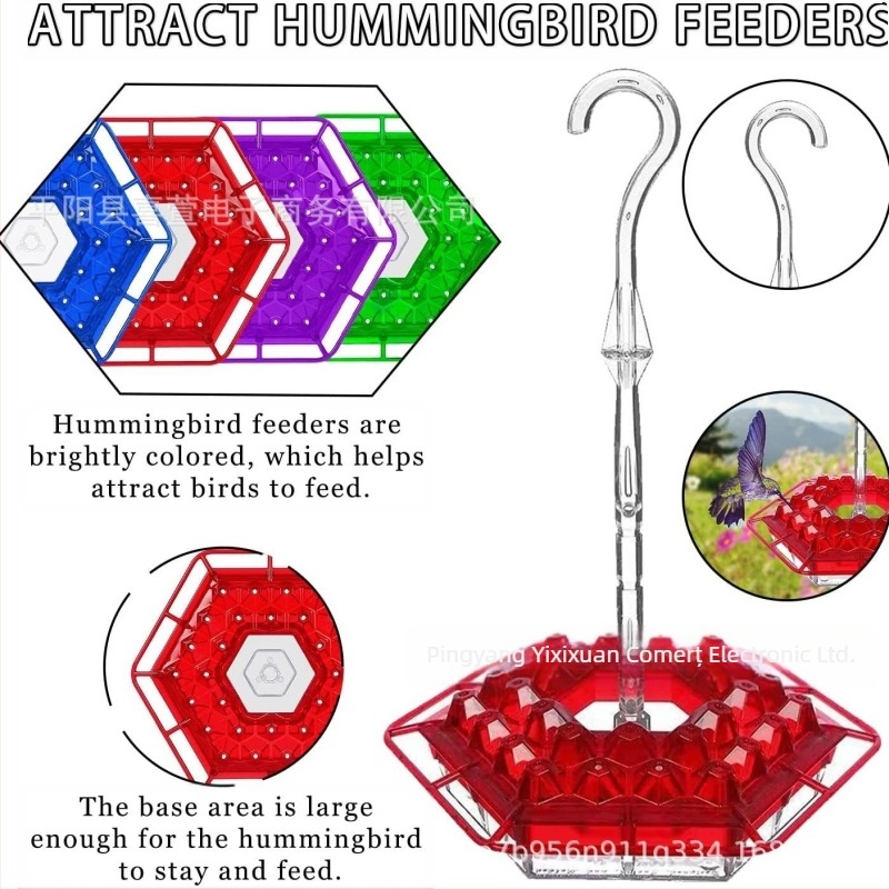 Hrănitor pentru colibri, suspensat, hexagonal, cu cârlig – pentru grădină, plastic, cutie 60 buc