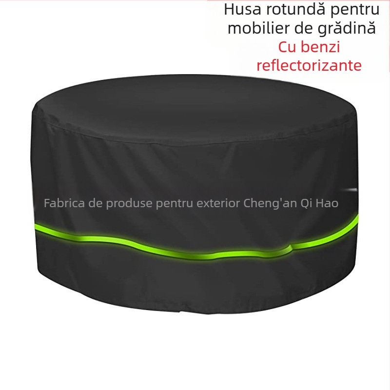 Husă rotundă pentru mobilier de exterior cu bandă reflectorizantă, din Oxford 210D/420D, pentru mese și scaune rotunde