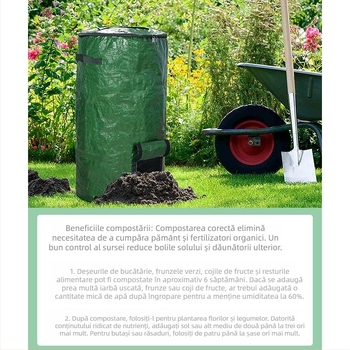 Sac de compost organic cu fermentare probiotică, sigilabil, pentru grădină și deșeuri din frunze