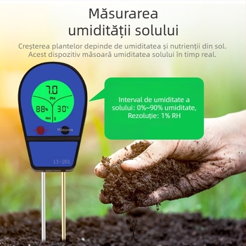 Detector de pH al solului cu afișaj digital pentru pH, temperatură și umiditate, LY201, precizie ±1