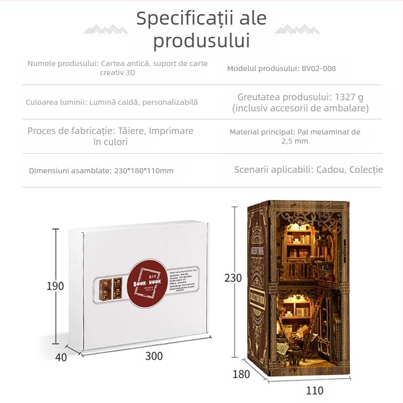 Xinyue Puzzle 3D din lemn DIY – Suport pentru Carte, Căsuță de cărți veche, Dificultate ridicată