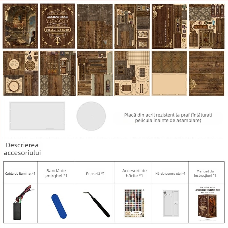 Xinyue Puzzle 3D din lemn DIY – Suport pentru Carte, Căsuță de cărți veche, Dificultate ridicată