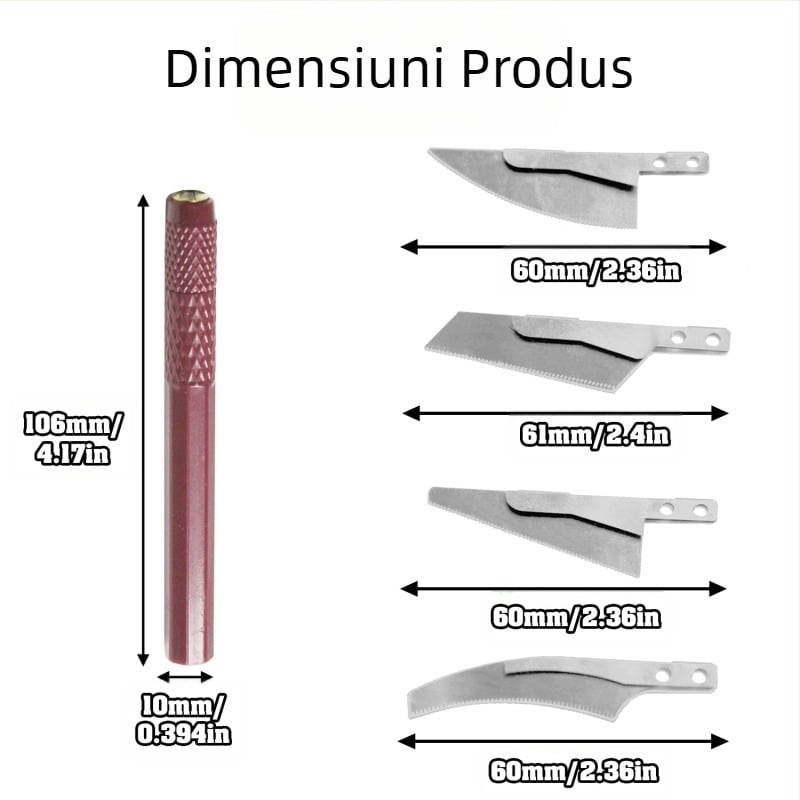 Mini fierăstrău manual cu lamă cu margine înclinată și margine arc – include 4 lame pentru tăiere DIY